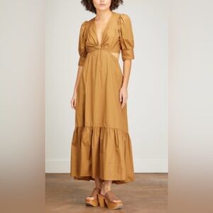 Xirena khaki gold in brown dress.